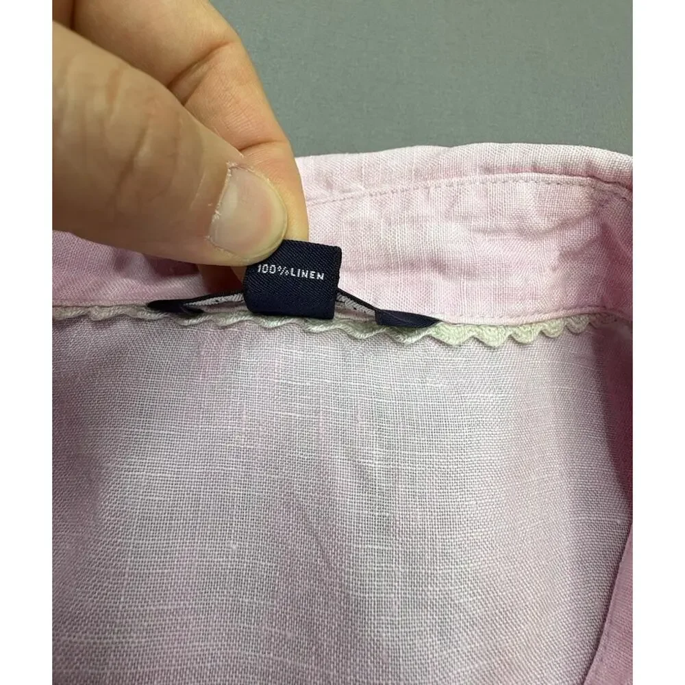 Lands' End Women's Pink Linen Short Sleeve Button-Up Shirt XL 18-20 Casual